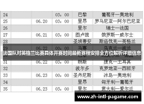 法国队对英格兰比赛具体开赛时间最新赛程安排全方位解析详细信息 法国队对英格兰比赛具体开赛时间最新赛程安排全方位解析详细信息