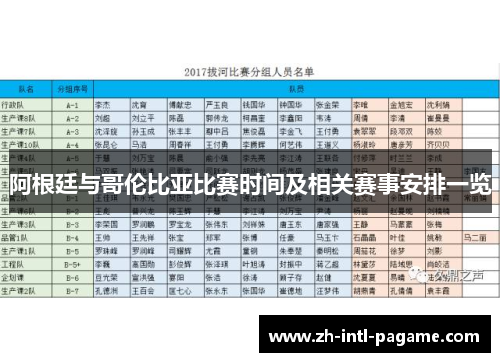 阿根廷与哥伦比亚比赛时间及相关赛事安排一览