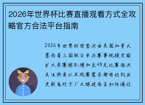 2026年世界杯比赛直播观看方式全攻略官方合法平台指南 2026年世界杯比赛直播观看方式全攻略官方合法平台指南